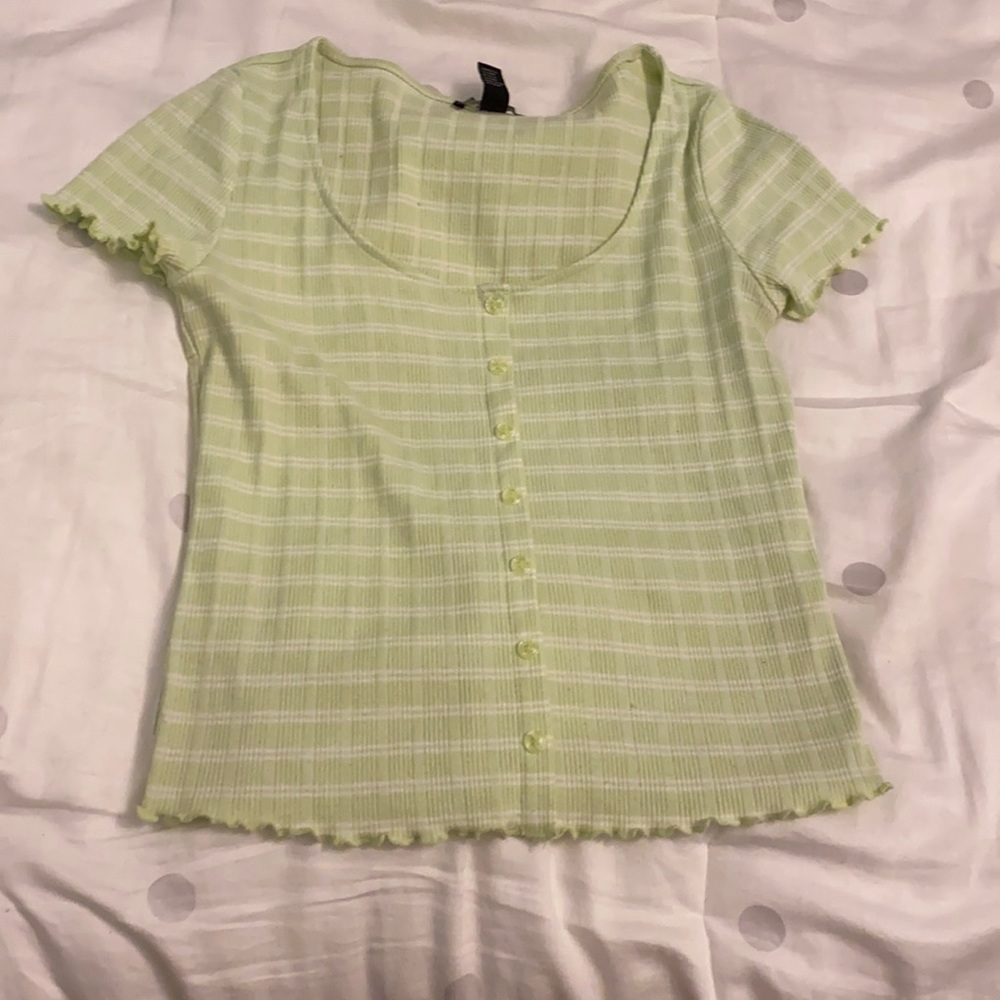 U neck fake button up shirt